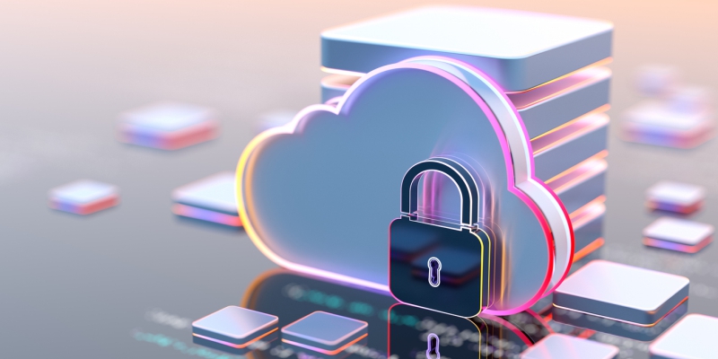 Illustration of cloud computing with a padlock